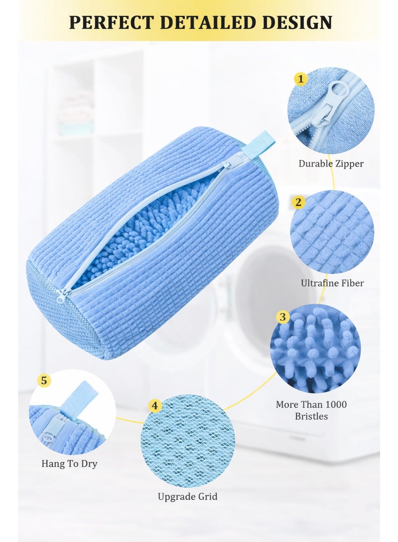 1000+ Bristles Shoe Washing Machine Bag 2-Pack, Premium Chenille Sneaker Laundry Bag with Zipper, 360° Anti-Deformation Mesh Cleaner Bag for Running Shoes Tennis Shoes (Large 17"x7.5", Yellow & Blue) - Image 3