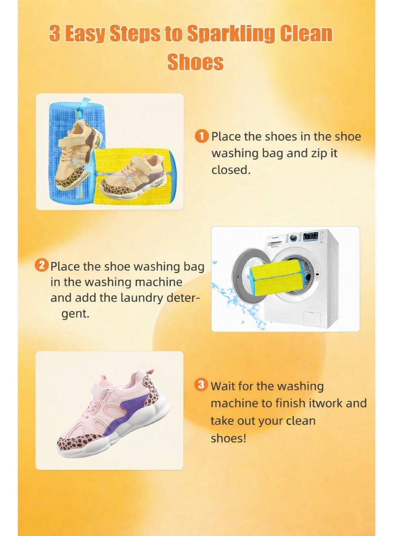 1000+ Bristles Shoe Washing Machine Bag 2-Pack, Premium Chenille Sneaker Laundry Bag with Zipper, 360° Anti-Deformation Mesh Cleaner Bag for Running Shoes Tennis Shoes (Large 17"x7.5", Yellow & Blue) - Image 4