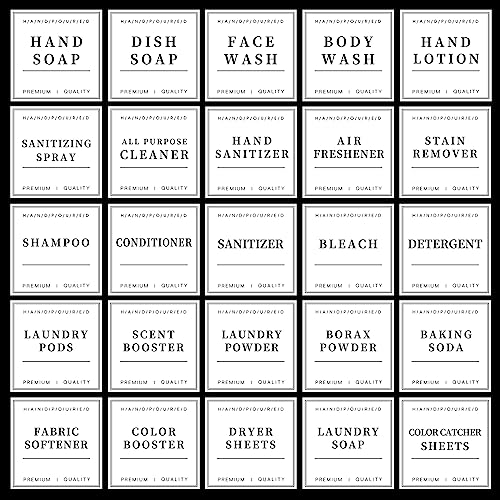 TESWEY 30PCS Waterproof Labels for Bottles, Minimalist Bathroom and Laundry Room Labels Set, Self-Adhesive Labels Stickers for Soap Dispenser and Laundry Jars, Hand Soap Shampoo Conditioner Label - Image 1
