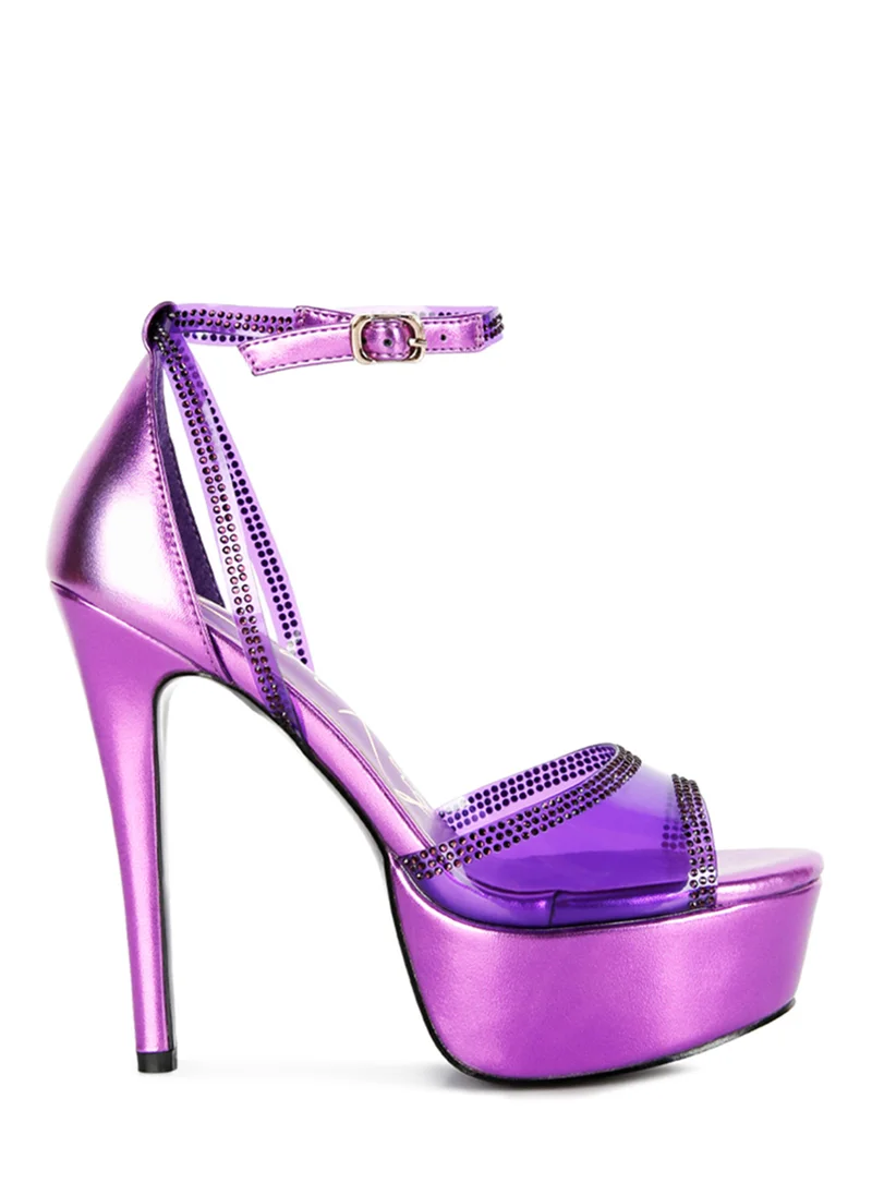 London Rag Purple Diamante Detail Stiletto Platform Sandals