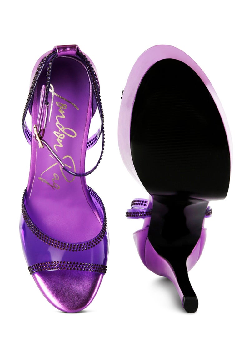 London Rag Purple Diamante Detail Stiletto Platform Sandals  - Image 4