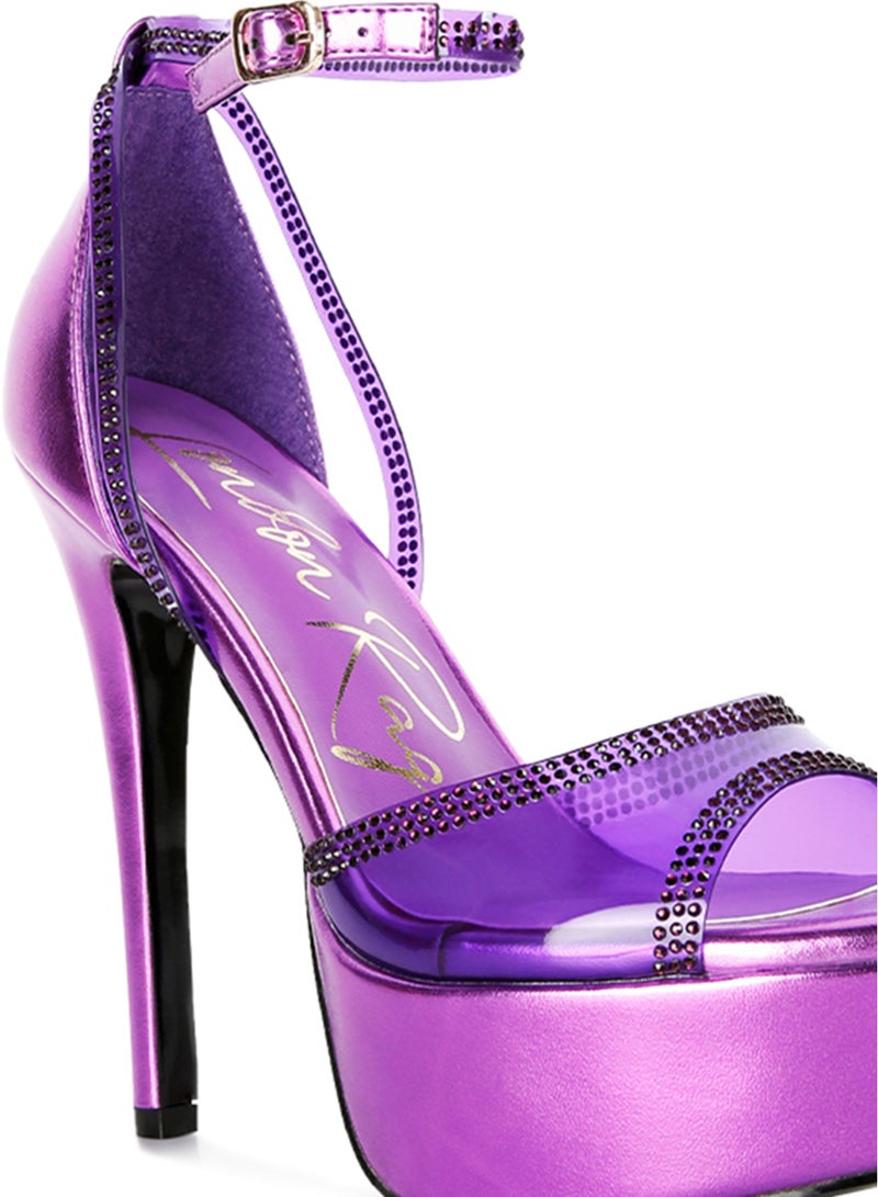 London Rag Purple Diamante Detail Stiletto Platform Sandals  - Image 5