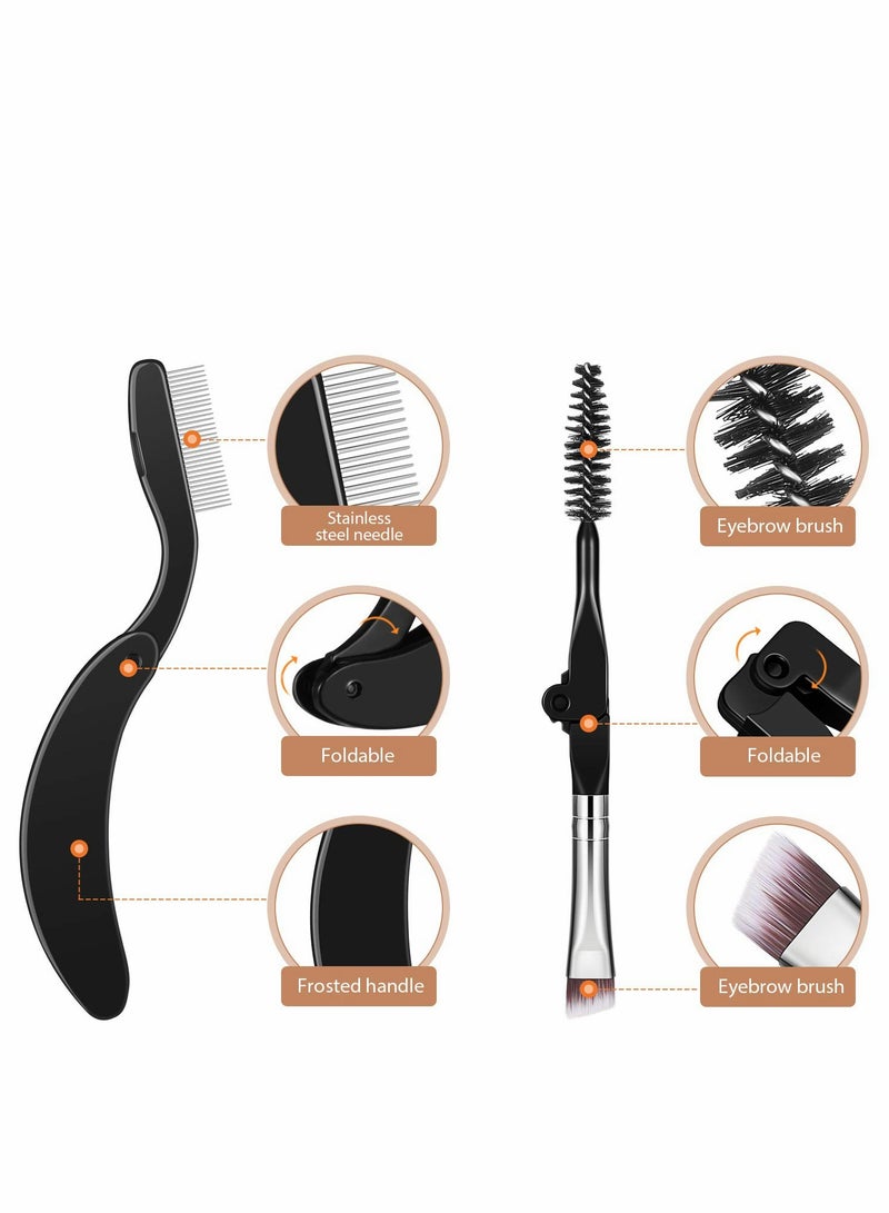 مجموعة فرش تجميل أساسية من 4 قطع - مشط حواجب قابل للطي وفاصل رموش باللون الأسود - Image 2