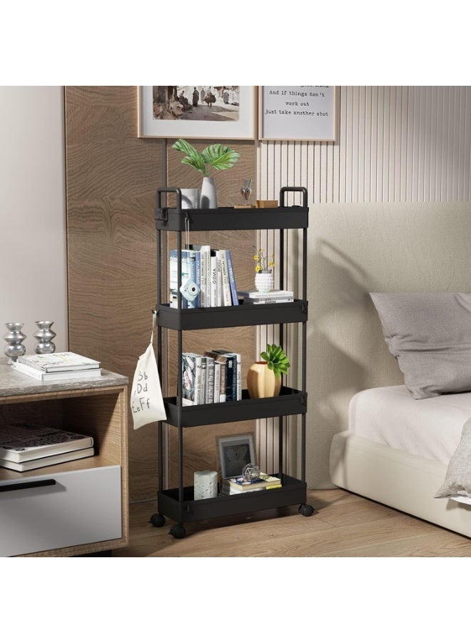 LEFAFA Slim Storage Cart, 4-Tier Bathroom Organizer with Mobile Shelves, Rolling Multi-Purpose Cart with Slide-Out Compartments for Kitchen, Bathroom, Laundry and Narrow Spaces (BLACK) - Image 5