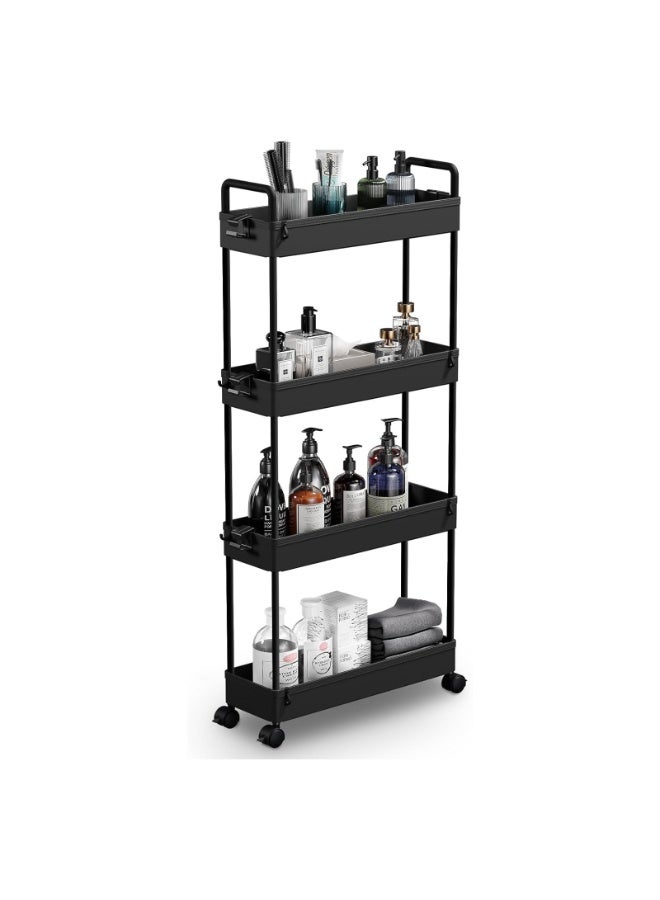 LEFAFA Slim Storage Cart, 4-Tier Bathroom Organizer with Mobile Shelves, Rolling Multi-Purpose Cart with Slide-Out Compartments for Kitchen, Bathroom, Laundry and Narrow Spaces (BLACK) - Image 2