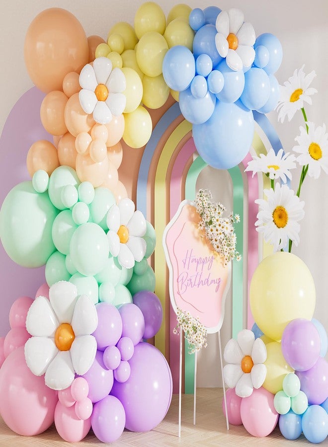 Haolongfa Daisy Balloon Arch Garland Kit - 131 Pcs Pastel Rainbow balloon arch kit with Daisy Balloons, for Birthday Party, Baby Shower, Flower Themed Party Decorations - Image 1