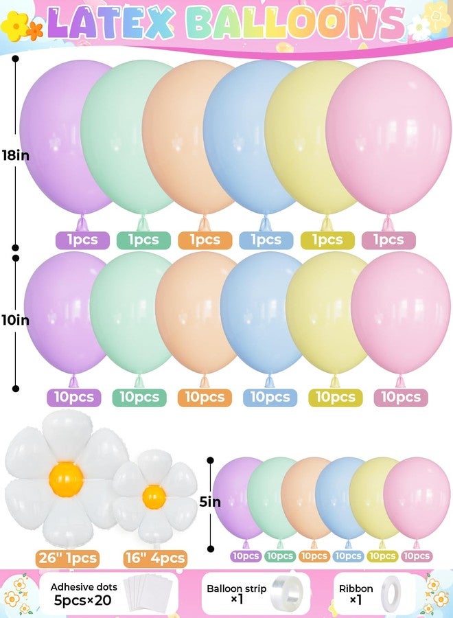 Haolongfa Daisy Balloon Arch Garland Kit - 131 Pcs Pastel Rainbow balloon arch kit with Daisy Balloons, for Birthday Party, Baby Shower, Flower Themed Party Decorations - Image 2