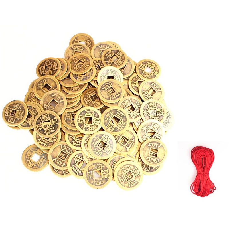 RayLineDo Pack of 50 Chinese Qing Dynasty Lucky Feng Shui Coin Good Fortune Wealth and Success Imitation Metal Ancient Coin Random Mixed 23cm1inch With 10M Free Nylon Chinese Knot Cord