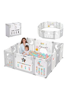 Arabest Baby Fence Safety Fence Foldable Activity Centre Safety Playground 14 Panels Dark Grey White  - Image 1