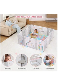 Arabest Baby Fence Safety Fence Foldable Activity Centre Safety Playground 14 Panels Dark Grey White  - Image 3