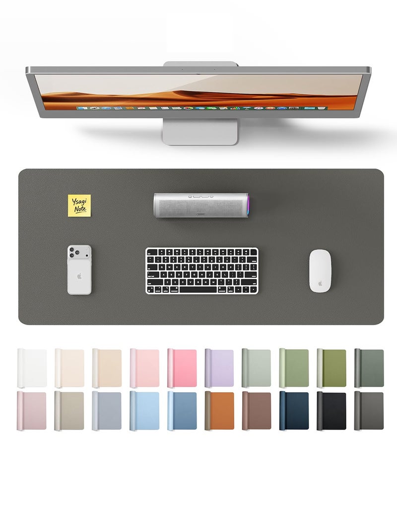 YSAGi Leather Desk Protector, Office Mat, Large Mouse Mat, Non-Slip PU Leather Blotter, Laptop Desk, Waterproof Writing Pad for Office and Home (Dark Grey, 23.6" x 13.8") - Image 1