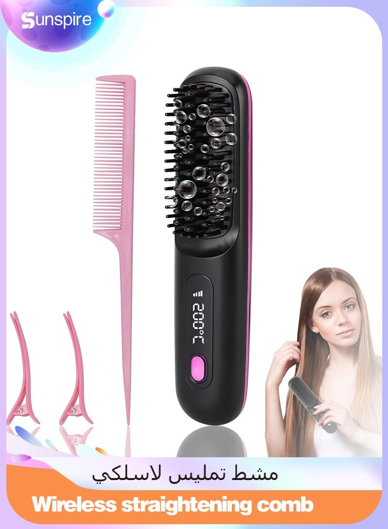 Sunspire Wireless straightening comb, compact portable ceramic ionic straightening comb, powerful negative ion heated styling comb, 20-second rapid heating, three-temperature settings, heat-resistant straightening comb. - Image 1