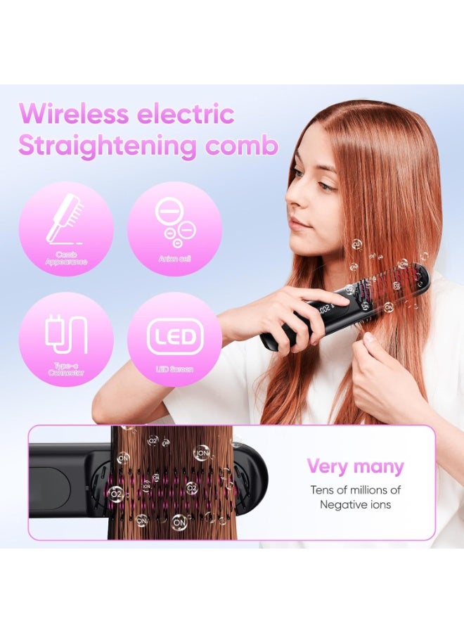 Sunspire Wireless straightening comb, compact portable ceramic ionic straightening comb, powerful negative ion heated styling comb, 20-second rapid heating, three-temperature settings, heat-resistant straightening comb. - Image 2