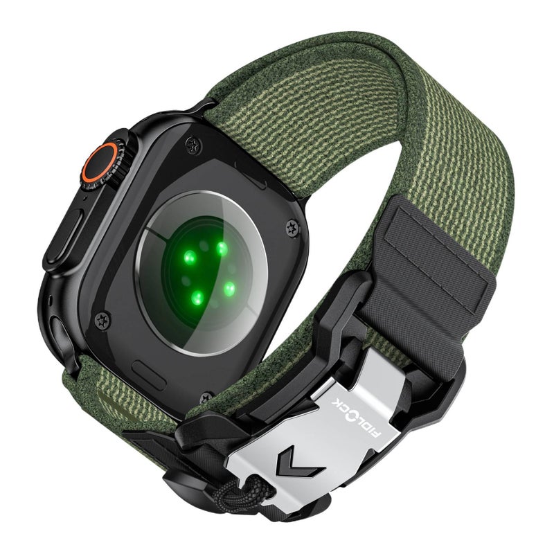 Adjustable Loop Strap Smartwatch Band Compatible with Apple Watch 42 44 45 49mm with Fit Replacement Strap in Nylon Green - Image 1