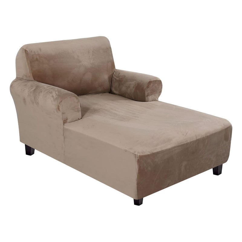 H.VERSAILTEX HVERSAILTEX Velvet Chaise Lounge Cover  High Stretch Slipcovers for Living Room Luxury Velvet Dog Covers Machine Washable Taupe 