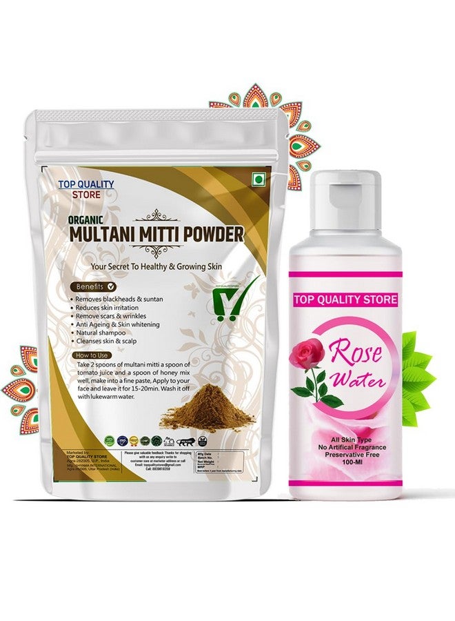 Top Quality Store TQS Natural Rose Water & Multani Mitti Powder For Face Pack, Hair Pack, Pure For Soft and Glowing Skin - Image 1
