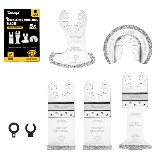 TOLESA Diamond Oscillating Multi Tool Blades 5 Pcs Set, Precise & Clean Cutting for Grout Removal, Cleaning Mortar - Image 1