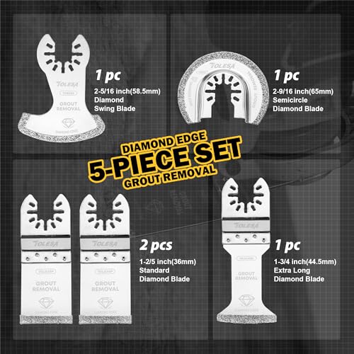 TOLESA Diamond Oscillating Multi Tool Blades 5 Pcs Set, Precise & Clean Cutting for Grout Removal, Cleaning Mortar - Image 2