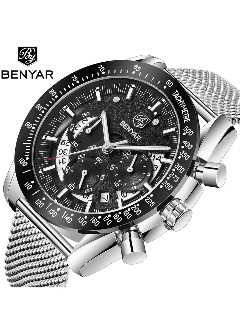 BENYAR Watches for Men Watch Quartz Luxury Stainless Steel Water Resistant Chronograph Watch 5120 - Image 2
