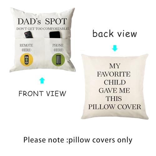 ONFAON Father's Day Throw Pillow Case, Dad's Spot Throw Pillow Covers 18 x 18 Inch，Dad Gifts from Daughter Son，Birthday Christmas Thanksgiving Day Gifts for Papa Stepdad ，2-Pocket - Image 4