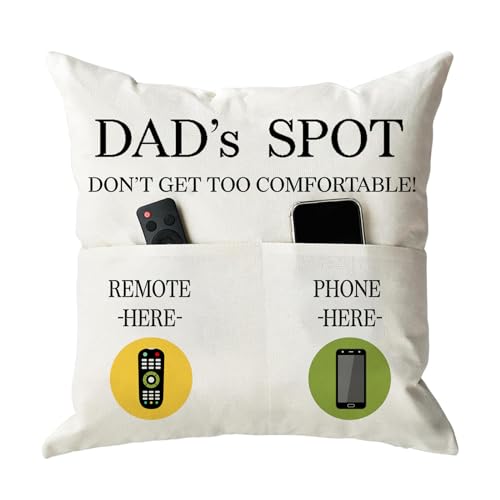 ONFAON Father's Day Throw Pillow Case, Dad's Spot Throw Pillow Covers 18 x 18 Inch，Dad Gifts from Daughter Son，Birthday Christmas Thanksgiving Day Gifts for Papa Stepdad ，2-Pocket - Image 1
