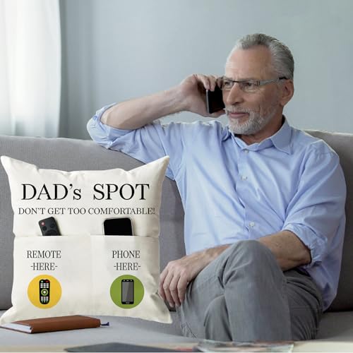 ONFAON Father's Day Throw Pillow Case, Dad's Spot Throw Pillow Covers 18 x 18 Inch，Dad Gifts from Daughter Son，Birthday Christmas Thanksgiving Day Gifts for Papa Stepdad ，2-Pocket - Image 2