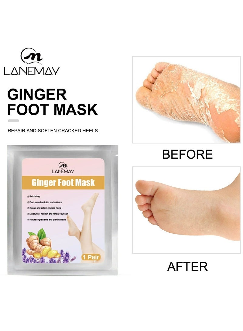 LANEMAY Ginger Foot Mask Exfoliating Callus Removal Hydrating Moisturizing Foot Care Peeling Socks for Soft Feet(5PC) - Image 1