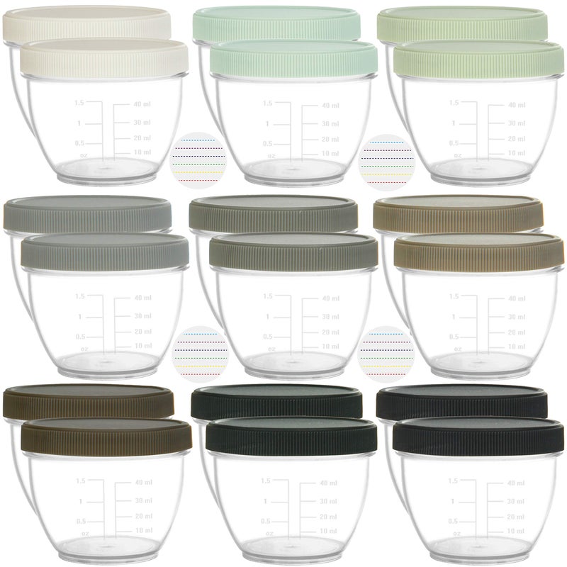 Youngever 18 Sets Baby Food Storage 2 Ounce Plastic Baby Food Containers with Lids and Labels Urban Colors