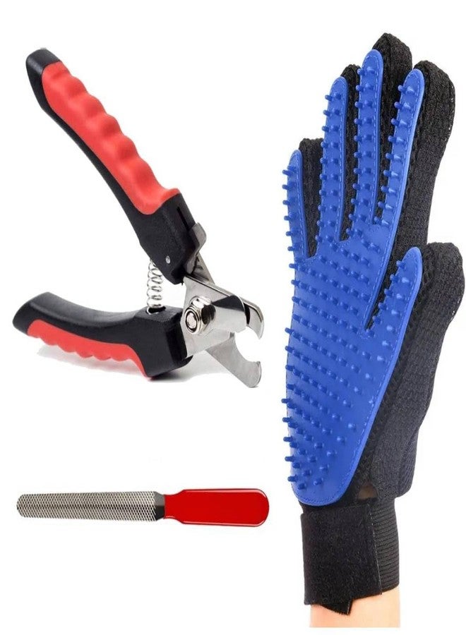 PETZLUV Pet Grooming Accessories Kit of Dog Grooming Glove with Nail Clipper Cutter and Nail Filer for Dog Cat Hair Removal Five Finger Glove with Steel Grooming Nail Care Combo - Multicolor - Image 1