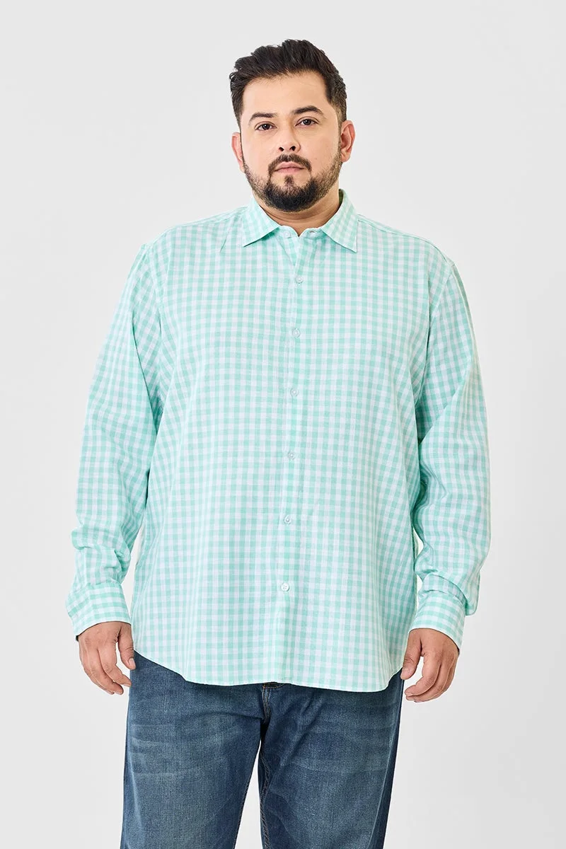SNITCH Green Linen Blend Checks Plus Size Shirt for Men | Best Price UAE