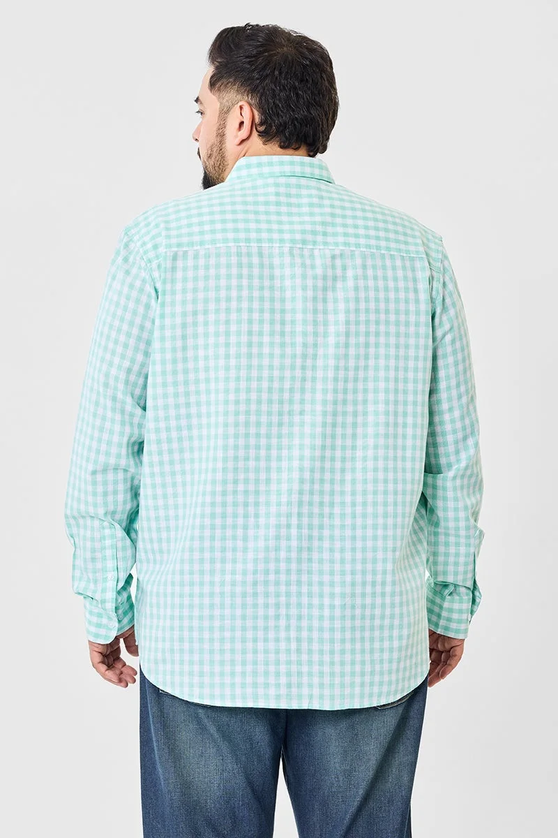 SNITCH Green Linen Blend Checks Plus Size Shirt for Men | Best Price UAE
