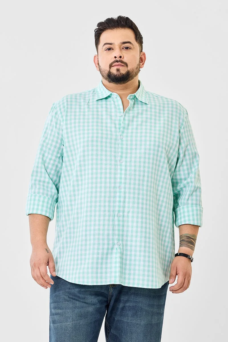 SNITCH Green Linen Blend Checks Plus Size Shirt for Men | Best Price UAE