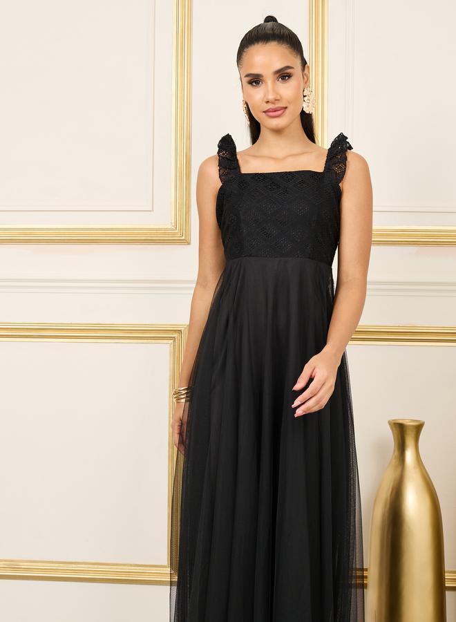 Styli فستان شيفلي ماكسي شبكي بحمالات وكشكشة  - Image 2