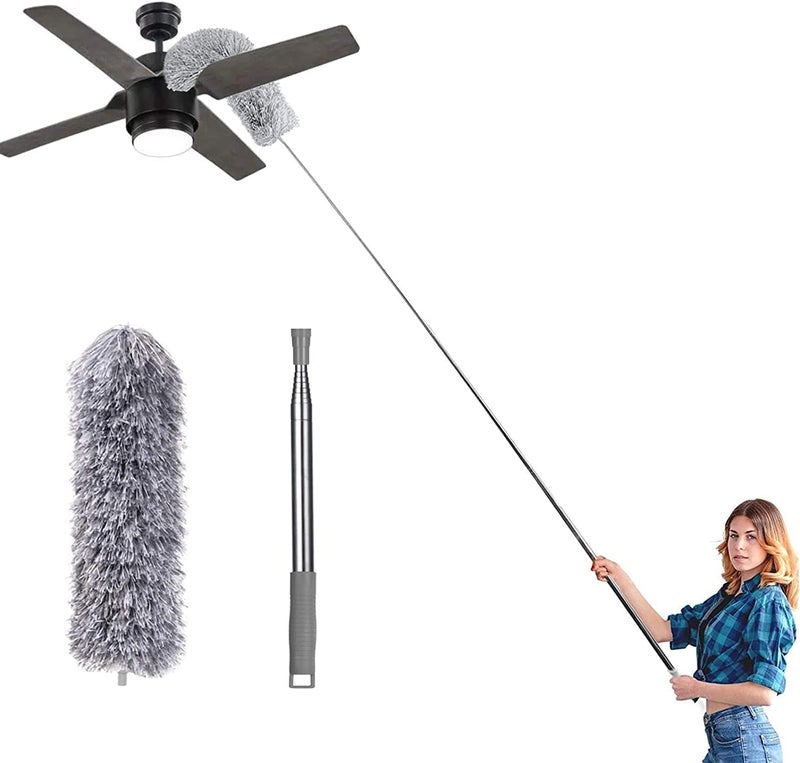ASHGUJ Microfiber Duster with Extendable Pole 30 to 100 cm Bendable Head for Cleaning Ceiling Fan High Ceiling Keyboard Closet Wardrobe Chandelier Furniture Cars  - Image 1