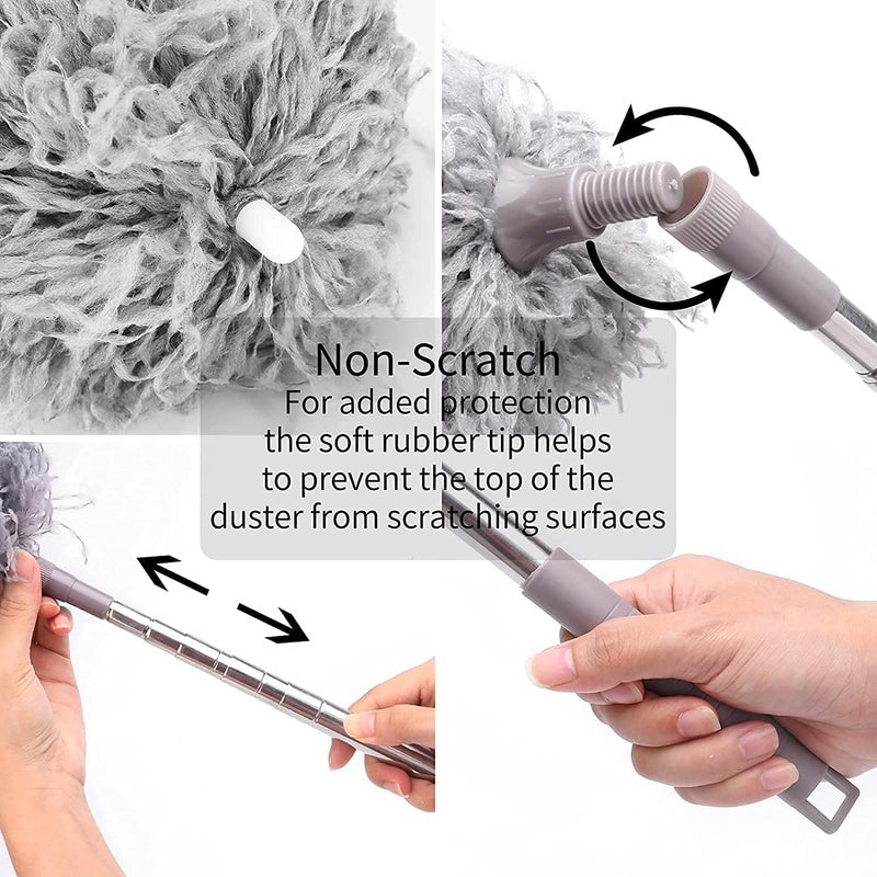 ASHGUJ Microfiber Duster with Extendable Pole 30 to 100 cm Bendable Head for Cleaning Ceiling Fan High Ceiling Keyboard Closet Wardrobe Chandelier Furniture Cars  - Image 5