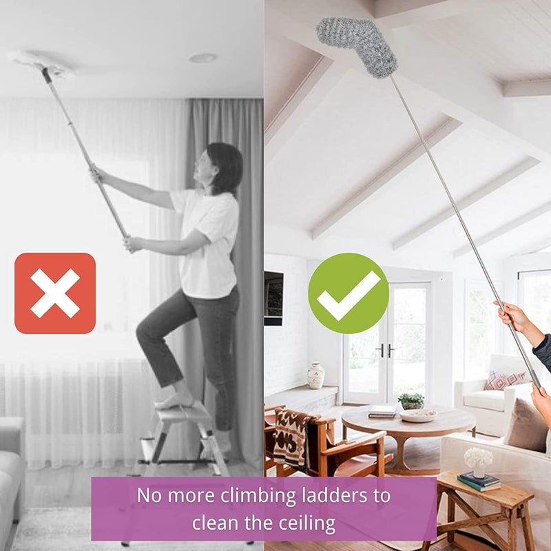 ASHGUJ Microfiber Duster with Extendable Pole 30 to 100 cm Bendable Head for Cleaning Ceiling Fan High Ceiling Keyboard Closet Wardrobe Chandelier Furniture Cars  - Image 2