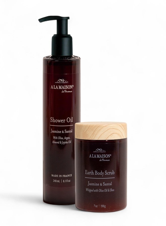 A La Maison Amber Jasmine & Santal Starter Kit - Shower Oil + Body Scrub – Gently Exfoliates & Softens Skin – French Formula, Plant-Based - Image 1