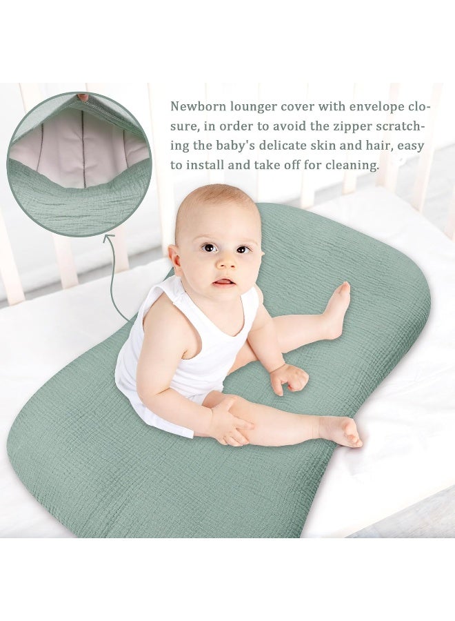 Hooyax غطاء سرير الأطفال هوياكس من موسلين 2 عبوة، غطاء قابل للإزالة عضوي للأطفال حديثي الولادة، أغطية مقاعد الأطفال المبطنة للأرض للأطفال الأولاد والبنات (أخضر فاتح وورقة) - Image 3