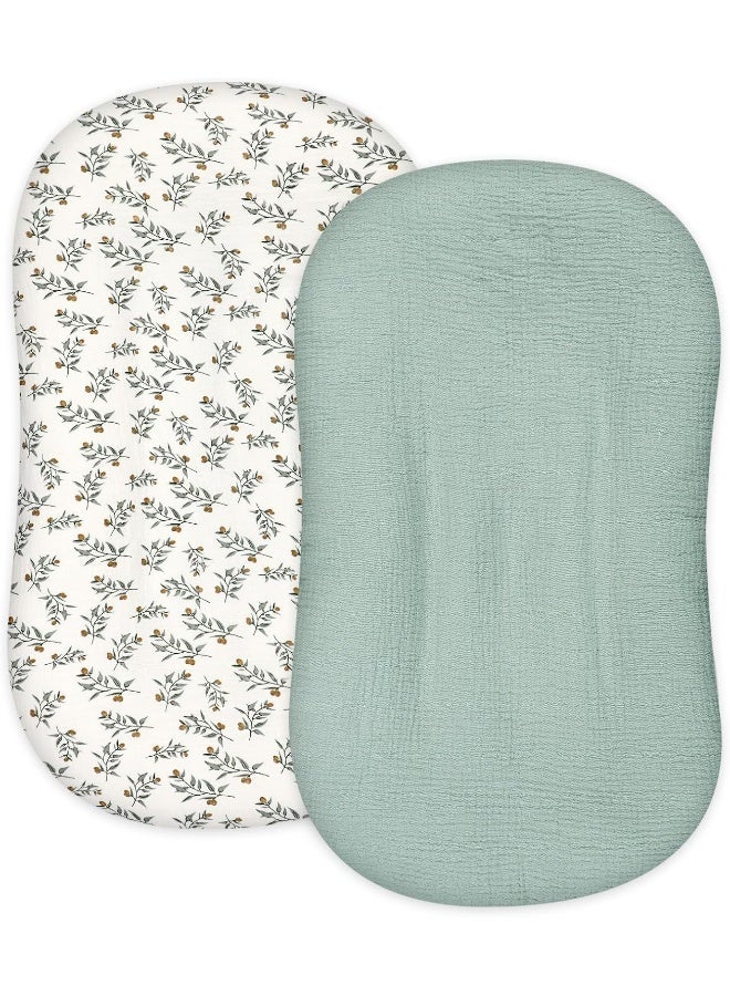 Hooyax غطاء سرير الأطفال هوياكس من موسلين 2 عبوة، غطاء قابل للإزالة عضوي للأطفال حديثي الولادة، أغطية مقاعد الأطفال المبطنة للأرض للأطفال الأولاد والبنات (أخضر فاتح وورقة) - Image 1