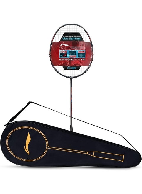 Super Series Ss100 Carbon Graphite Badminton Strung Racket With Full Racket Cover (Grey)