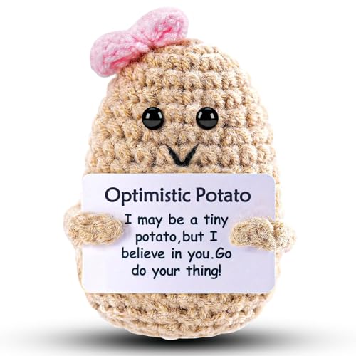 Funny Crochet Potato Girl Valentines Day Gifts for Father Dad Women Men FriendBirthday Gifts from Daughter Son Handmade Kintted Crochet Doll with Emotional Encouragement Card Desktop Decors
