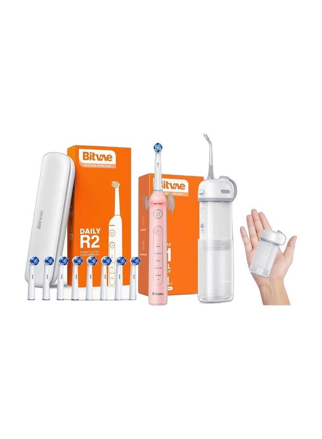 Bitvae BV R2 Rechargeable Electric Toothbrush for Adults, 5 Cleaning Modes, Soft Bristles, IPX7 Waterproof, Teeth Whitening Toothbrush & Portable Water Flosser for Teeth | Bitvae P1 Mini Dental Floss and Water Floss Pick | Cordless Telescopic Tank Oral Irrigator | IPX7 Waterproof Cleaner for Sensitive Teeth and Braces | Travel Tooth Brush Companion Bundle - Image 1