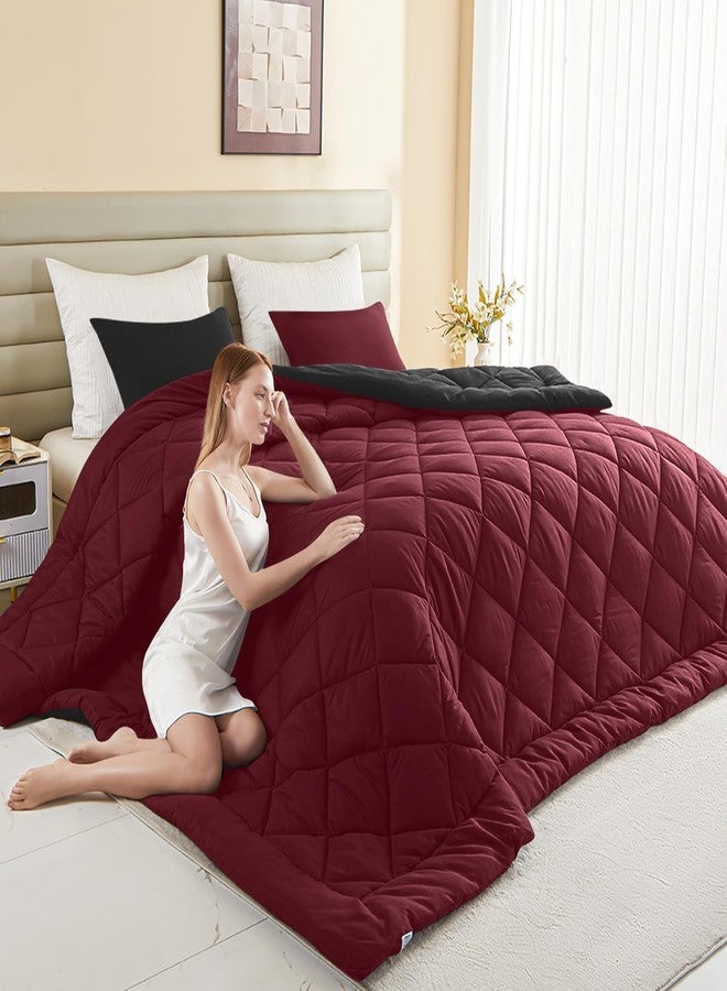 MIOTO Oversized King Comforter, Extra Large King Size Comforter Oversized, Soft Lightweight Quilt Down Alternativewith 8 Corner Tabs(120x128, Black&Red) - Image 1
