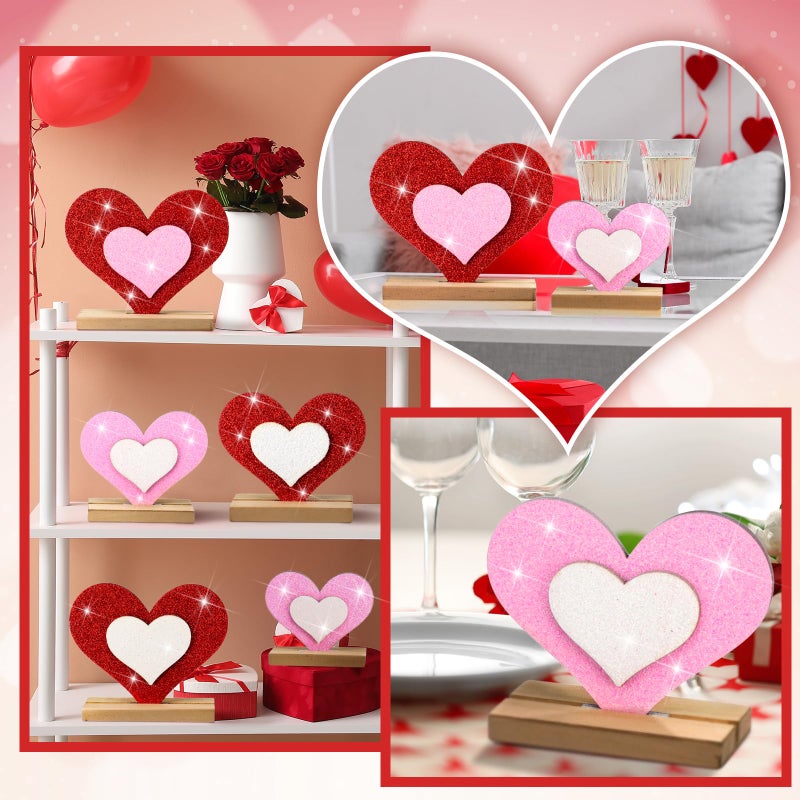 Vercraft 6 Pcs Valentine's Day Decor Wooden Heart Shaped Table Signs Farmhouse Wood Heart Table Decorations Sign Standing Wooden Tiered Tray Decoration for Valentine Day Ornaments(Shine) - Image 5