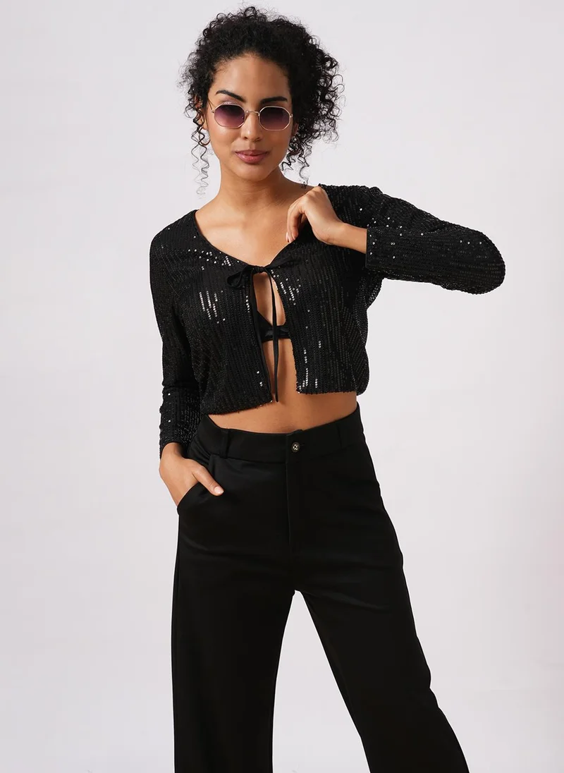 globus Globus Women Party Embellished Tie-Up Crop Shrug