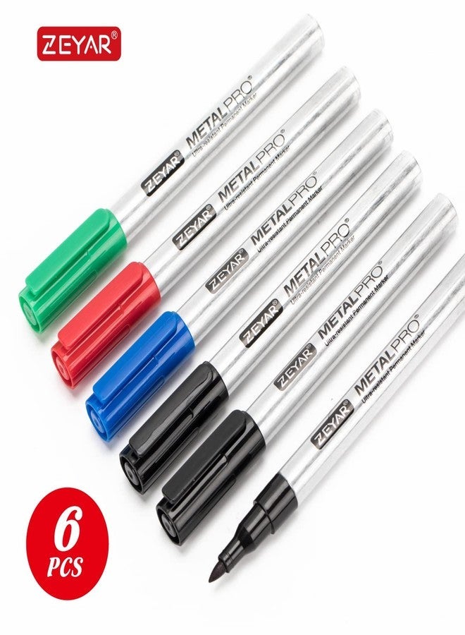 ZEYAR Permanent Marker Pens, Extra Fine Tip(1mm), Waterproof & Smear Proof ink, Aluminum Barrel, Quick Drying(3 Black, 1 Red, 1 Green, 1 Blue) - Image 2