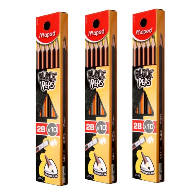 Maped MAPED 2B Pencils with Eraser TipWriting Pencils2B Graphite Pencils 30PcsSoft and Extra DarkTriangular Shape for Easy Grip Fine Wood pencilsExtra Dark PencilsSuper Dark PencilsPremium Range - Image 1