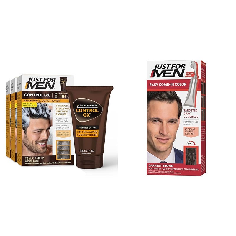Just For Men Control GX Grey Reducing 2in1 Shampoo and Conditioner  Easy CombIn Color Mens Hair Dye Easy No Mix Application with Comb Applicator