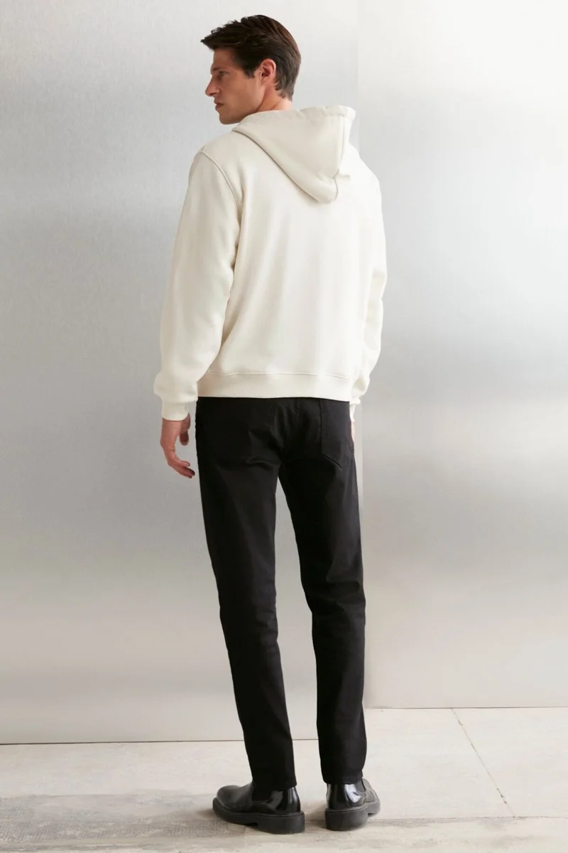 جريميلانج Aksel Men's Soft 100% Organic Cotton Oversize Zippered Printed Hooded Stone Color Sweatshirt