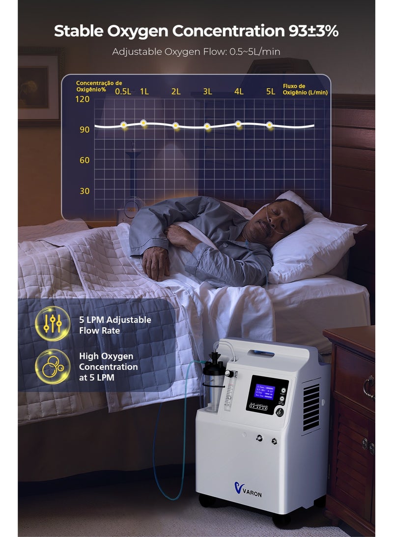 فارون مكثف أوكسجين فارون 5 لتر، معدل تدفق قابل للتعديل من 0.5 لتر إلى 5 لتر، تركيز الأكسجين يصل إلى 93% - Image 2